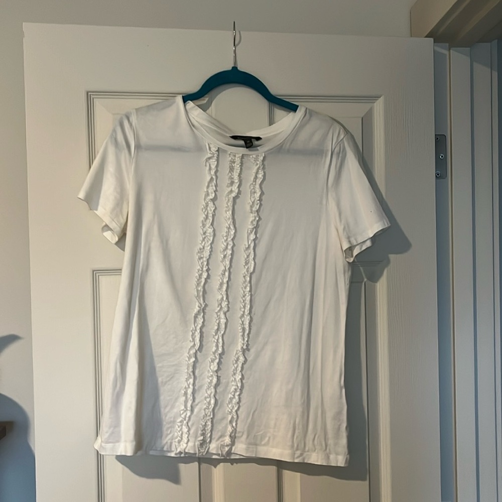 Banana Republic scoop-neck white shirt. Has been used quite a bit, but is good.